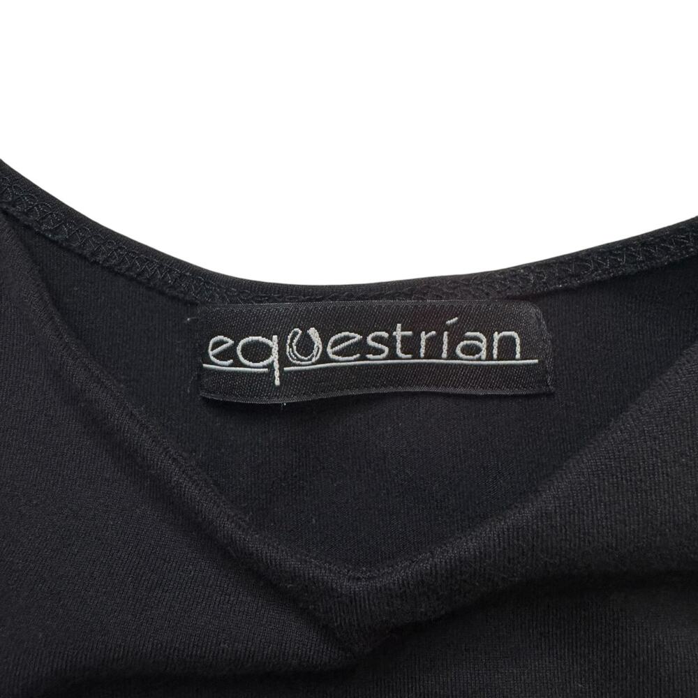 Vintage EQUESTRIAN Black Tactel V-Neck Tank Top Sz Medium Made in USA Wide Strap - Picture 6 of 9